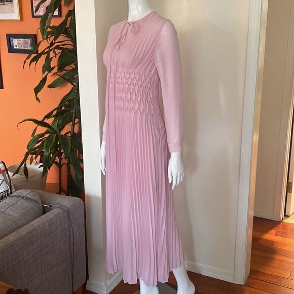Maje Pink Pleated Geometric Chiffon Midi Dress Size 1 - Picture 7 of 16